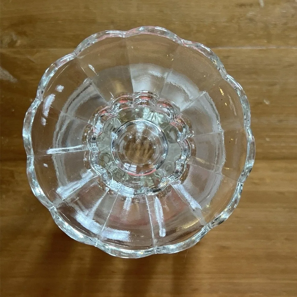 Vintage‎ Clear Pressed Glass Floral Rose Pedestal Large Vase Scalloped Rim MCM